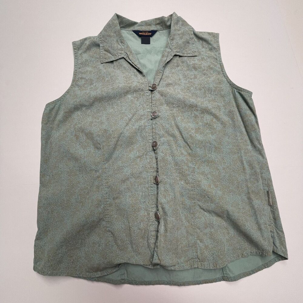 Woolrich Sleeveless Top Buttons Blue Brown Women's Size M
